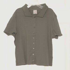 NO BO Green Button-Down Polo Shirt, Juniors L (11-13), Bust: 37"